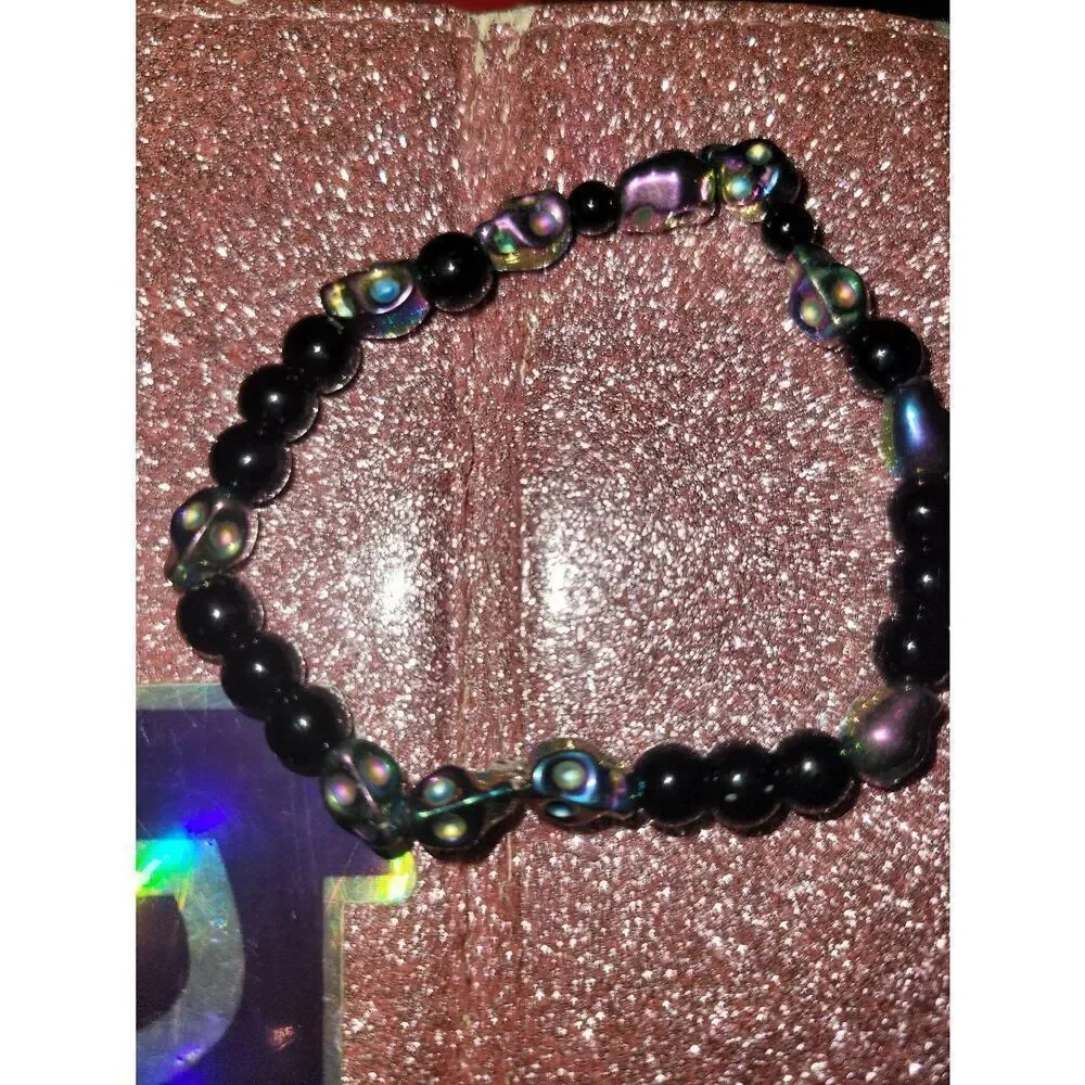 Cool galaxy metallic or stone skull charm beaded bracelet